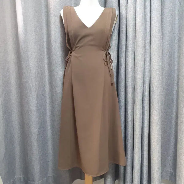 [BUNJANG] Brown Ribbon Dress / 허리리본 브라운 고급 원피스
