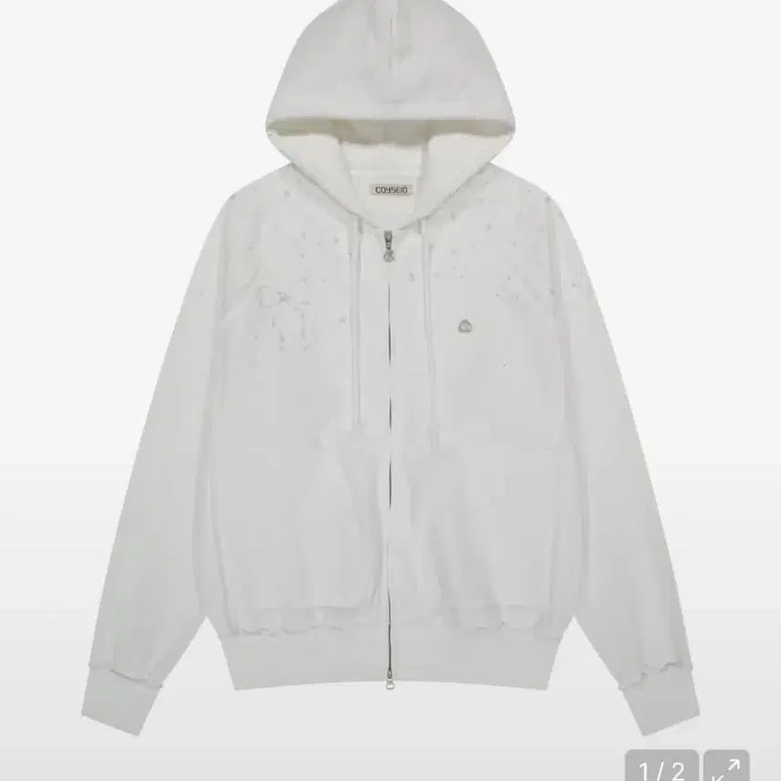 [BUNJANG] Koiseio Twinkle Hood Zip-up White / 코이세이오 트윙클 후드집업 화이트