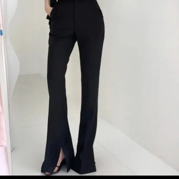 [BUNJANG] Black Straight Slit Slacks / 키큰여자 / 슬랙스 / 27~28
