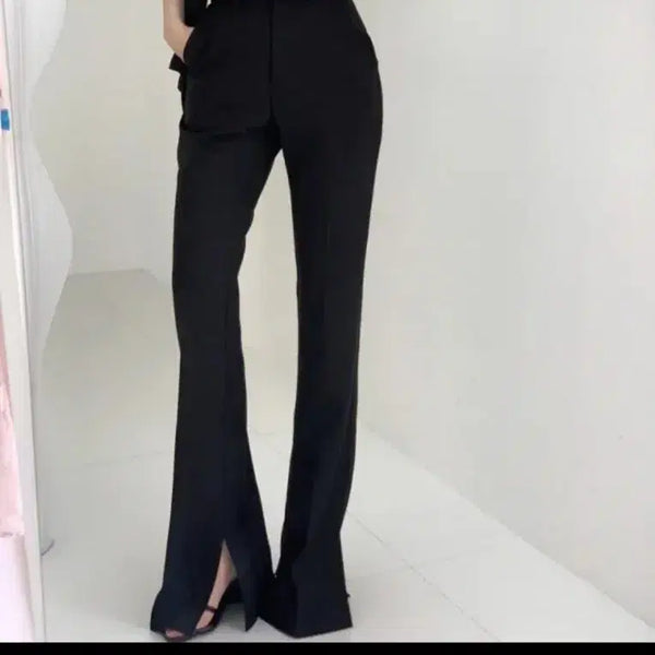 [BUNJANG] Black Straight Slit Slacks / 키큰여자 / 슬랙스 / 27~28
