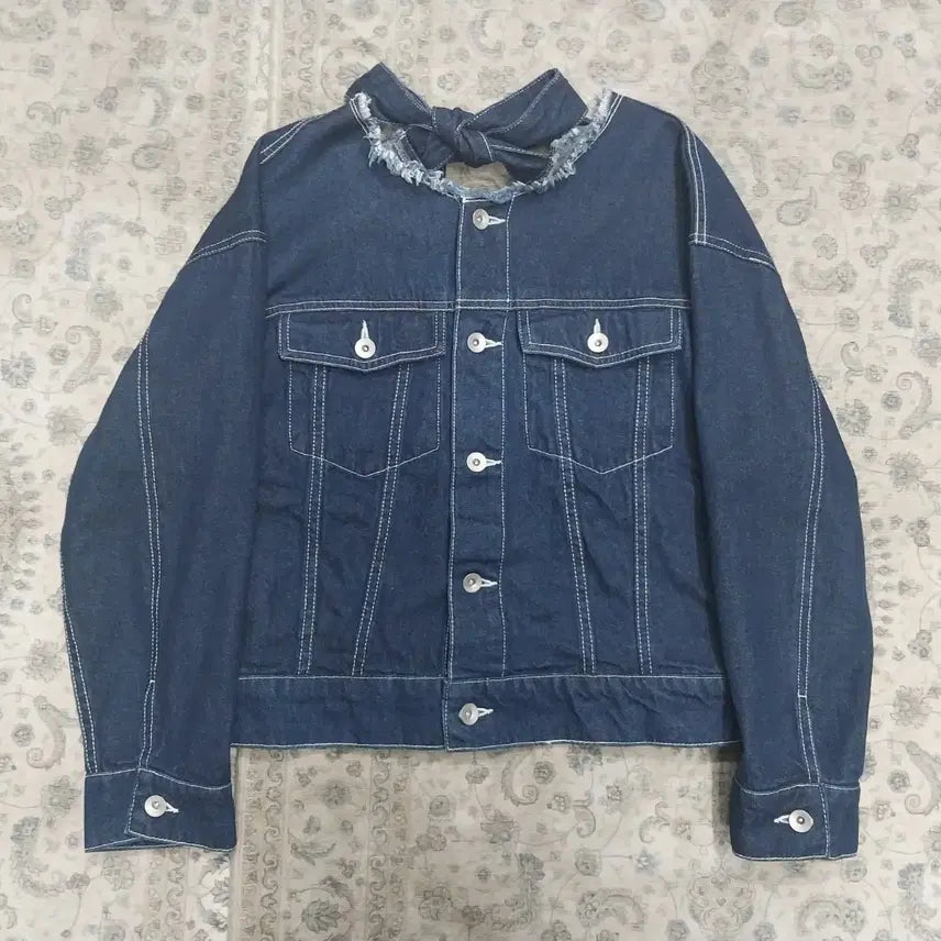 [BUNJANG] NICE CLAUP Ribbon Detail Oversized Denim Jacket / NICE CLAUP 나이스 클랍 리본 디테일 오버핏 데님자켓 F
