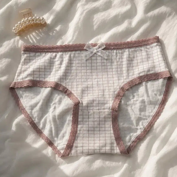[BUNJANG] Pink Check Lace Used Panties / 핑크 체크 레이스 중고 팬티