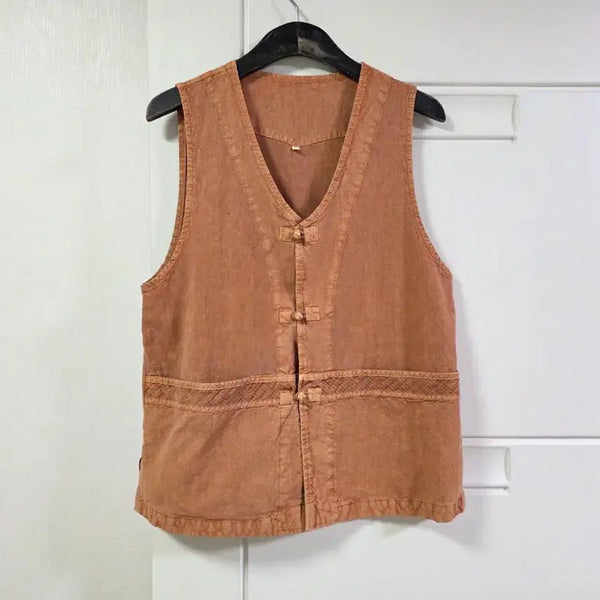 [BUNJANG] Hand-dyed Mud Herbal Dyed Linen Blend Vest / 황토염색 생활한복 조끼 베스트 여성 F