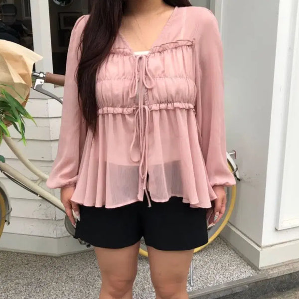 [BUNJANG] DAISYTUEL Miu Airy Frill String Smoke Blouse & Camisole Set / [새상품] 데이지투엘 미우 여리 프릴 끈 스모크 블라우스 나시 세트