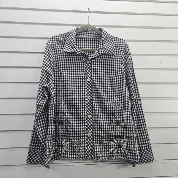[BUNJANG] Checkered Embroidered Cotton Blouse / 잔체크무늬  자수장식  면 블라우스 66/보물찾기천사