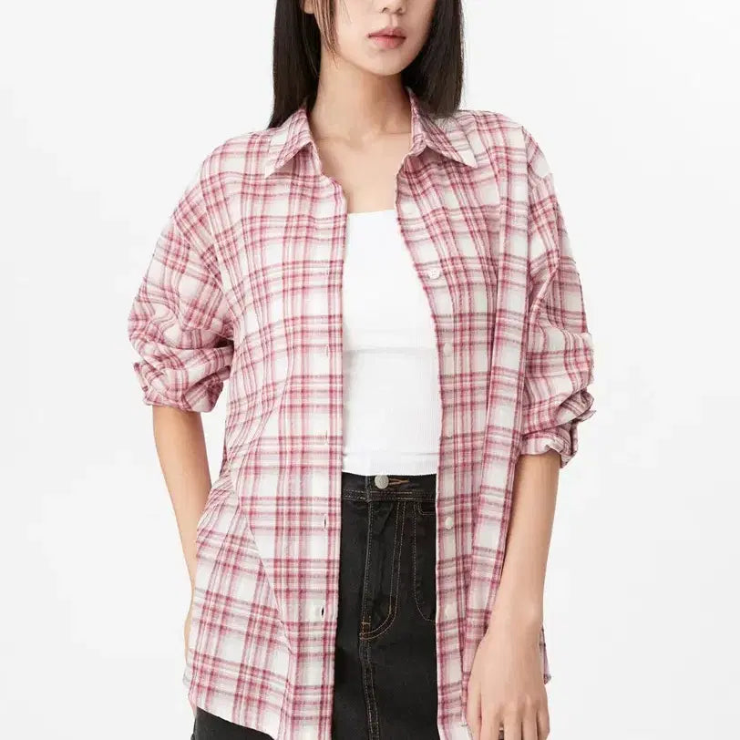 [BUNJANG] MIXXO Check Shirt - Pink / 미쏘 체크셔츠 S