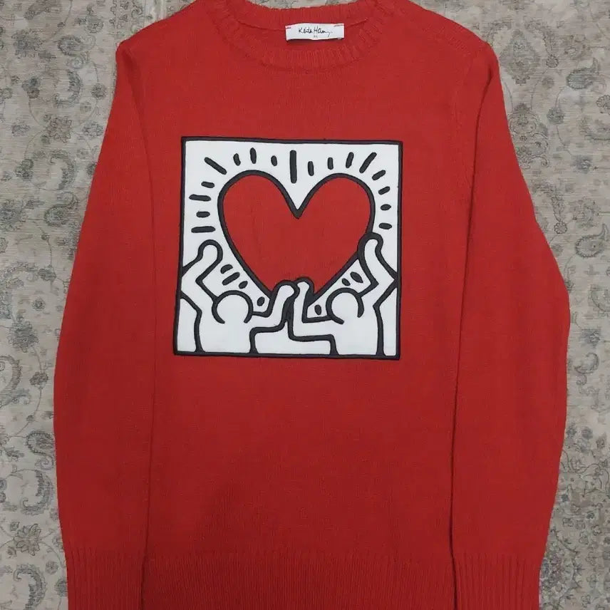 [BUNJANG] Keith Haring Heart Graphic Knit / 키스 해링 하트 그래픽 니트 85