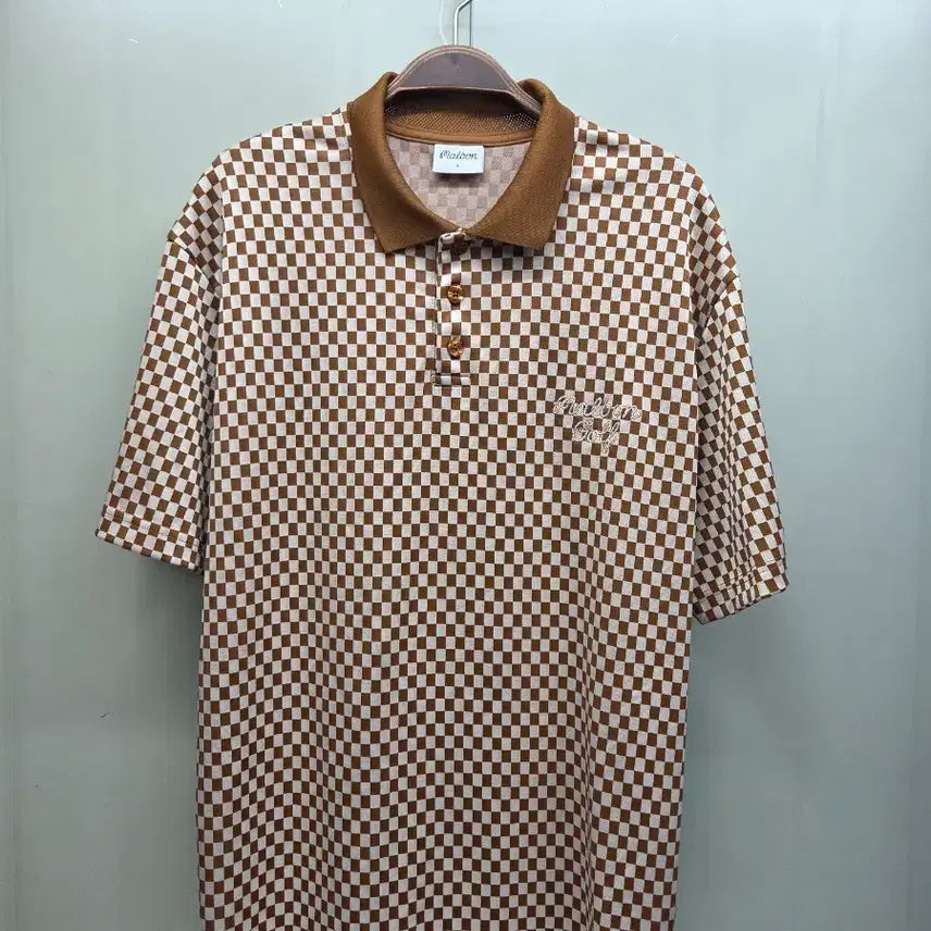 [BUNJANG] Malbon Golf Check Short-Sleeve Polo Shirt Brown / 말본 골프 체크 반팔 카라티 브라운