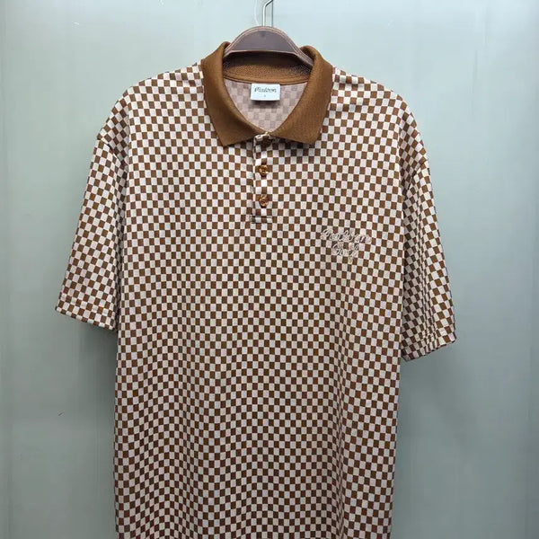 [BUNJANG] Malbon Golf Check Short-Sleeve Polo Shirt Brown / 말본 골프 체크 반팔 카라티 브라운