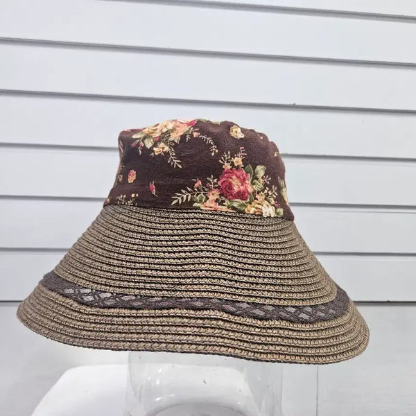 [BUNJANG] Flower Pattern Straw Sun Cap / 플라워  왕골짜임 배색 여성 썬캡/보물찾기천사