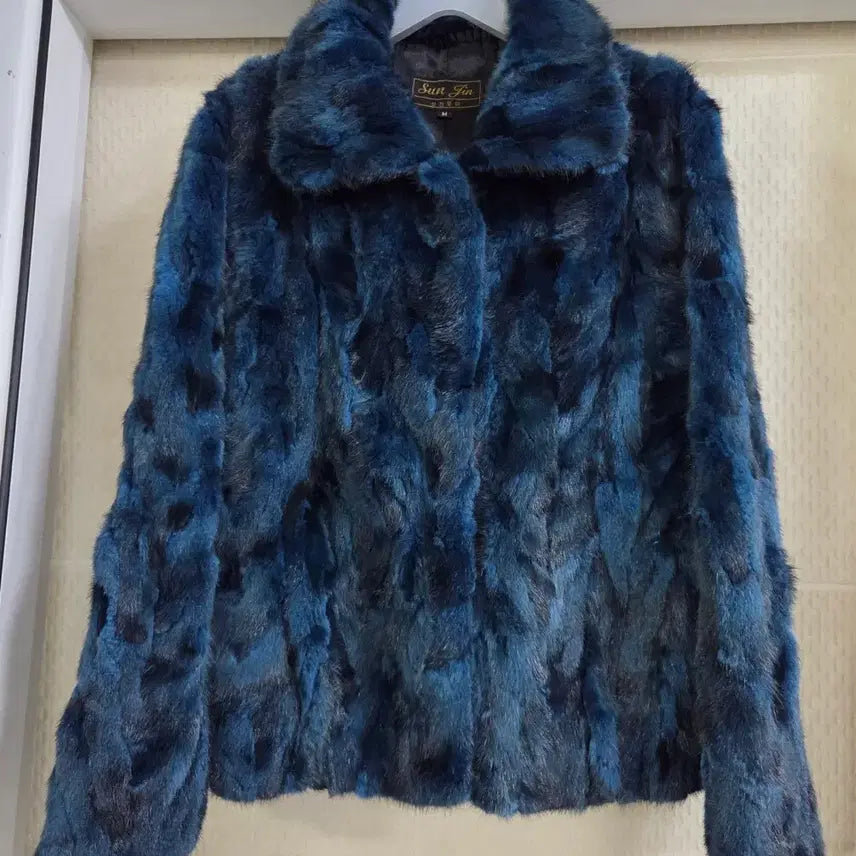 [BUNJANG] Seonjin Fur Two-Tone Blue Jacket M / 선진 모피 투톤 블루 자켓 M