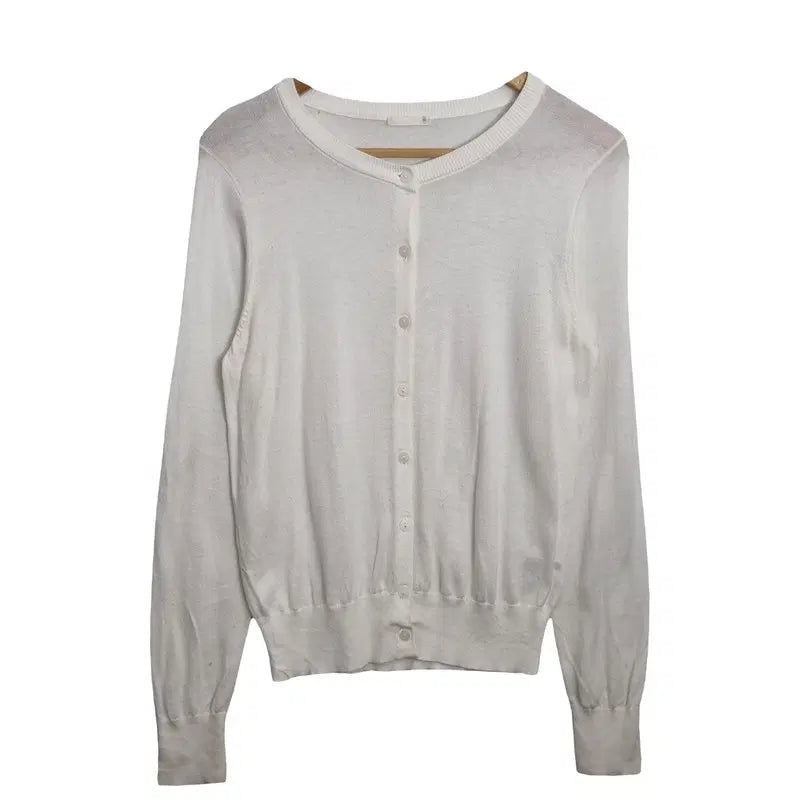 [BUNJANG] GU Women's White Cardigan (M) / GU 지유 여성 화이트 가디건 [M] 얇은 가디건 / 간절기 가디건