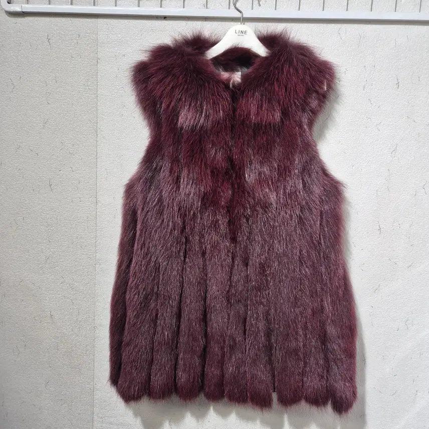[BUNJANG] Fox Fur Trimmed Leather Vest Wine / 사가 폭스털 베스트 와인색