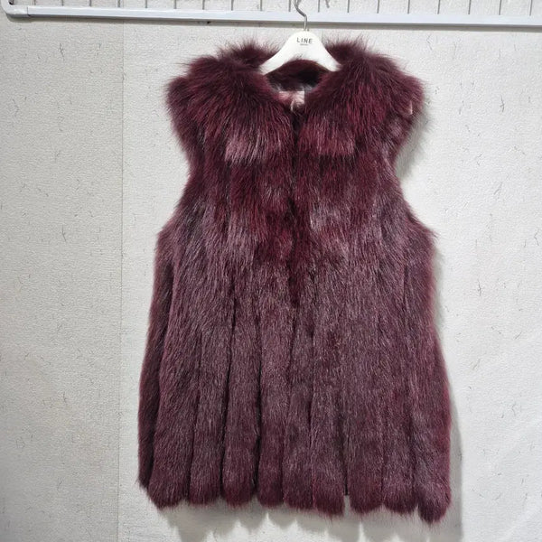 [BUNJANG] Fox Fur Trimmed Leather Vest Wine / 사가 폭스털 베스트 와인색