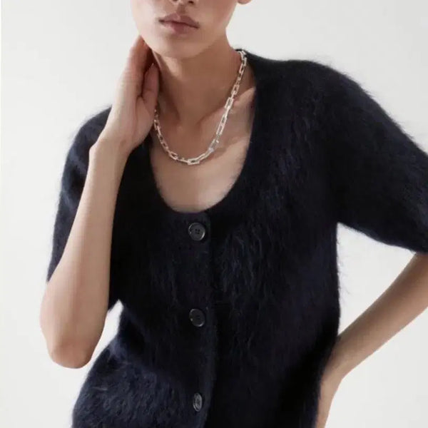 [BUNJANG] COS Short Sleeve Mohair Cardigan Navy / 코스 쇼트 슬리브 모헤어 가디건