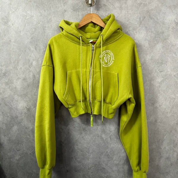 [BUNJANG] Lime Cropped Hoodie Zip-Up / 크롭 후드 집업 라임 여성 후드집업