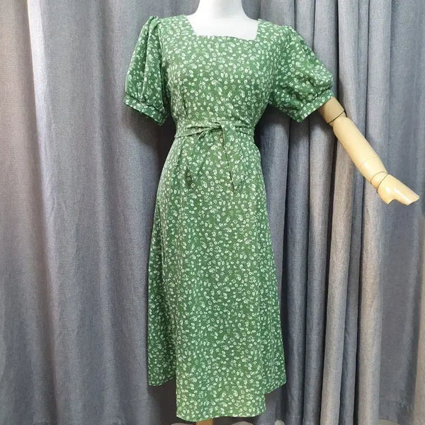 [BUNJANG] Green Floor Square Neck Dress / 그린 플로어 스퀘어넥 원피스