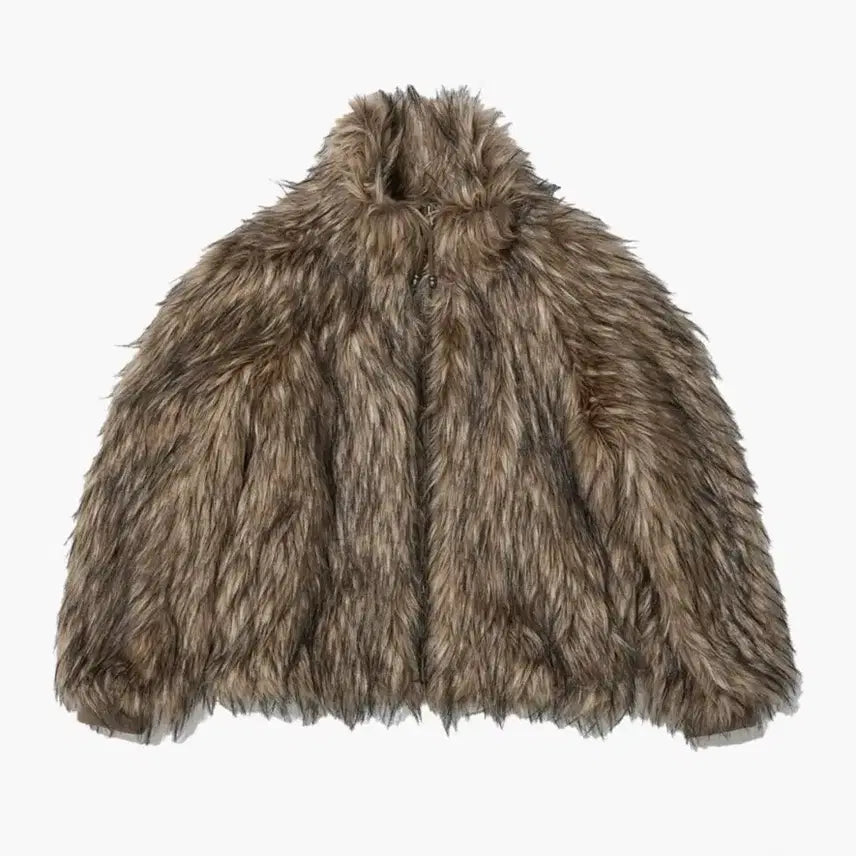 [BUNJANG] Partimento Women's High Neck Fur Zip-Up Jacket Mix Brown / 파르티멘토 우먼 하이넥 퍼 자켓 HIGH NECK FUR ZIP-UP JACKET MIX BROWN