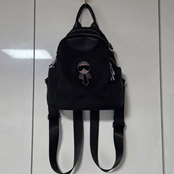 [BUNJANG] Karl Lagerfeld Collaboration Cubic Embellished Black Backpack / 칼 라커펠드 콜라보 블랙 백팩 큐빅 장식
