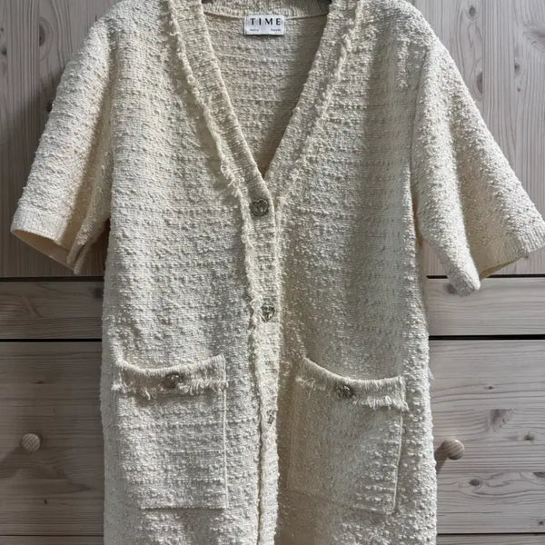 [BUNJANG] TIME Check Boucle Tweed Short Sleeve Cardigan Jacket / 한섬 타임(TIME) 부클 체크 트위드 반팔 가디건 자켓