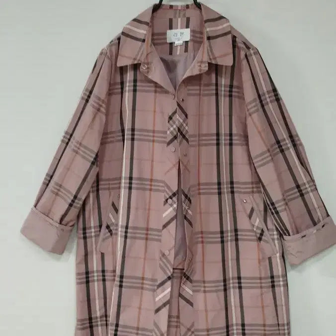 [BUNJANG] 88 Ribon Brand Pink Tone Check Poly Blend Transitional Coat / 88 리본 브랜드 핑크톤 체크 폴리원단 소매끝 접기 가능 춘추용 코트