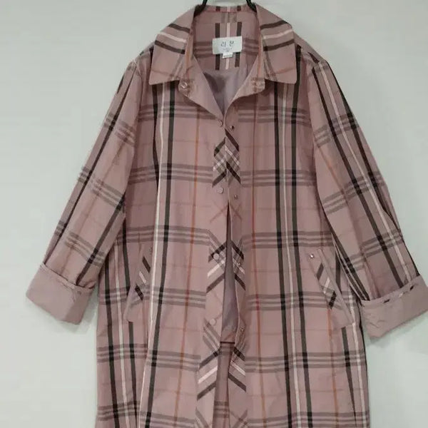 [BUNJANG] 88 Ribon Brand Pink Tone Check Poly Blend Transitional Coat / 88 리본 브랜드 핑크톤 체크 폴리원단 소매끝 접기 가능 춘추용 코트