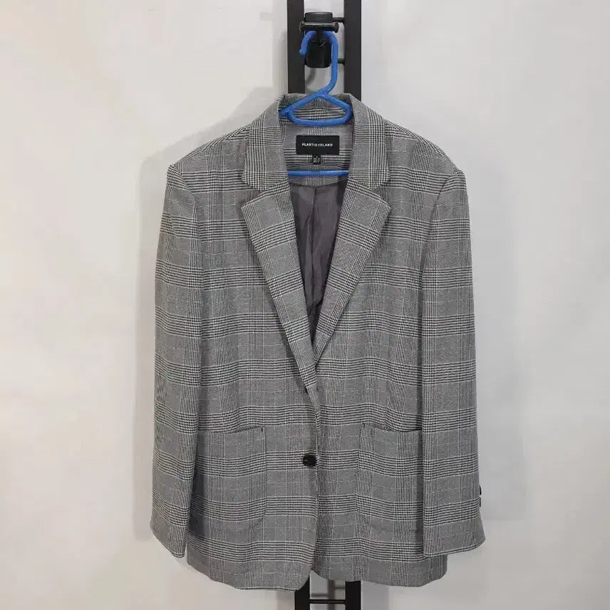 [BUNJANG] Plastic Island Check Blazer Gray S / 플라스틱아일랜드 자켓 체크 블레이저 그레이 s