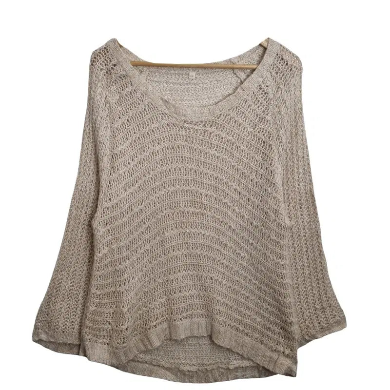 [BUNJANG] Beige Perforated Knit Loose Fit Net Cover-up (LL) / JPN 베이지 펀칭 니트 [LL] 루즈핏 그물 커버업