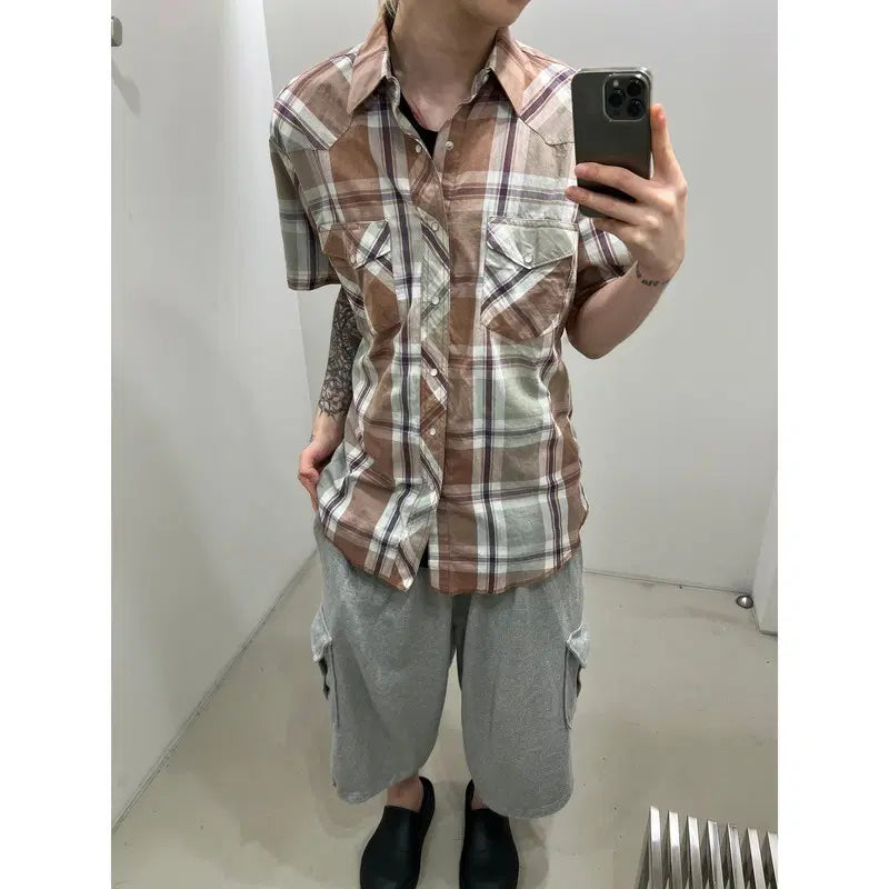 [BUNJANG] Wrangler Check Western Half Shirt / 랭글러 체크 웨스턴 하프 셔츠 r4476