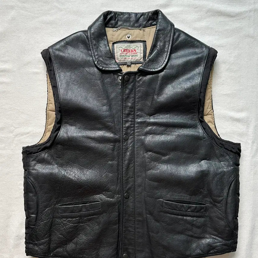 [BUNJANG] CREEKS Western Genuine Leather Vest - Black / 빈티지 웨스턴 리얼 레더 베스트 CREEKS M