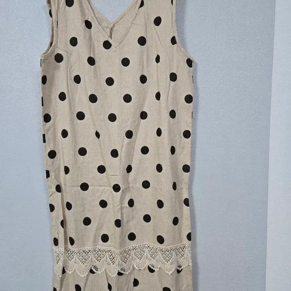 [BUNJANG] Linen Sleeveless Dress with Lace and Dot Pattern (Size 77) / 레이스배색 도트 민소매 린넨원피스 77
