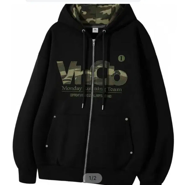 [BUNJANG] MRT Camouflage Appliqué Zip-Up Hoodie / MRT 카모 아플리케 후드집업