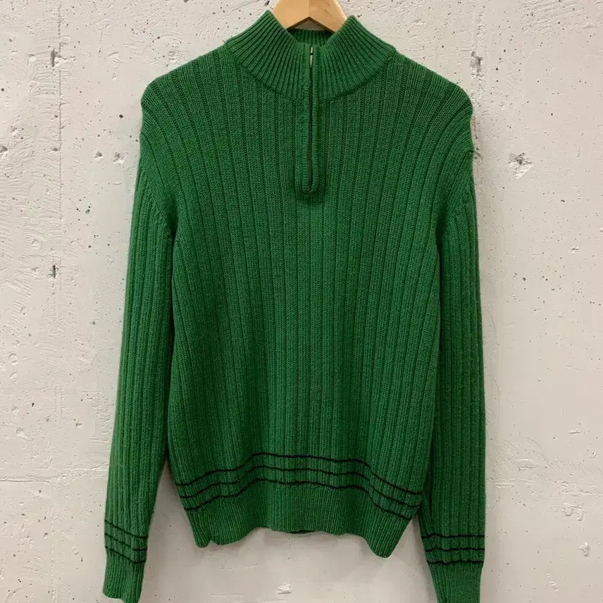 [BUNJANG] Green Ribbed Knit Zip-Up / 초록색 골지 니트 집업