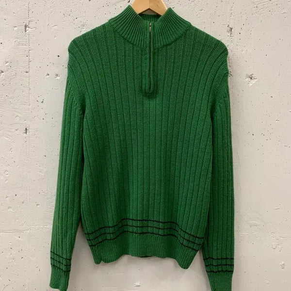 [BUNJANG] Green Ribbed Knit Zip-Up / 초록색 골지 니트 집업