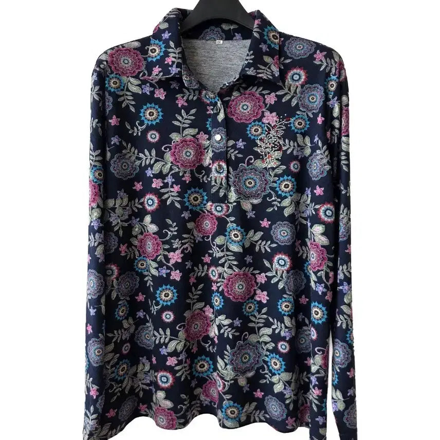 [BUNJANG] XL Floral Collar T-Shirt Navy / XL/꽃무늬 카라 티셔츠