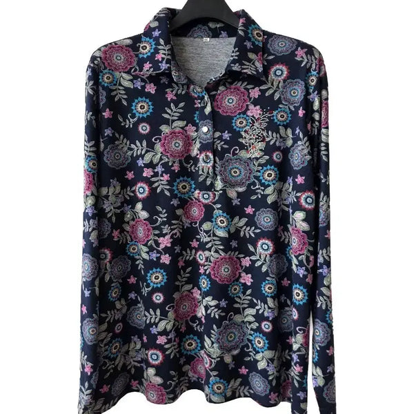 [BUNJANG] XL Floral Collar T-Shirt Navy / XL/꽃무늬 카라 티셔츠