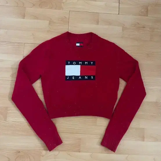 [BUNJANG] Tommy Jeans Crop Knit Red / 타미진스 크롭 니트 레드