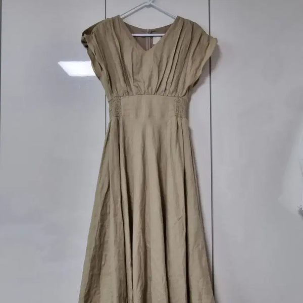 [BUNJANG] JULL-LOG Beige Shirring Linen Dress / JULL-LOG 베이지색 셔링 린넨 원피스