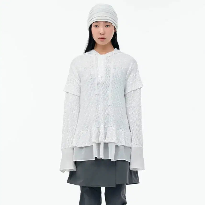 [BUNJANG] Frill Chiffon Hoodie White / FRILL CHIFFON HOODIE [WHITE]