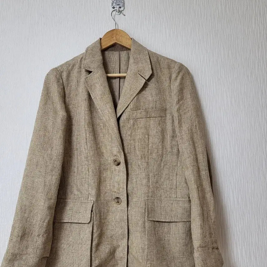 [BUNJANG] Linen Check Pattern Jacket (Beige, Size 55) / 고급진 여성  베이지 린넨 체크 패턴 자켓(55)