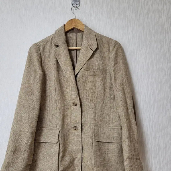 [BUNJANG] Linen Check Pattern Jacket (Beige, Size 55) / 고급진 여성  베이지 린넨 체크 패턴 자켓(55)