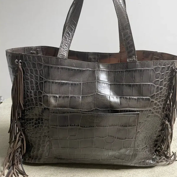 [BUNJANG] LANVIN Crocodile Pattern Shoulder Bag with Tassel / LANVIN 악어무늬 숄더백 태슬 장식