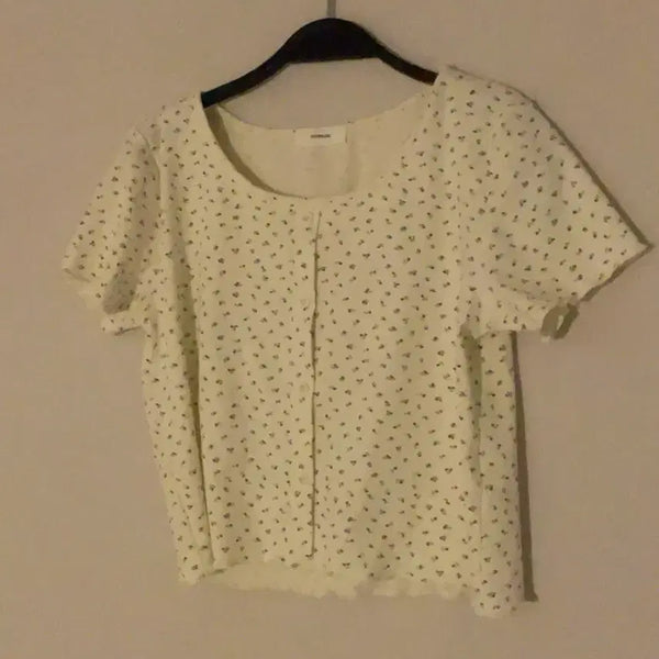 [BUNJANG] Floral Pattern Short Sleeve Button-Up T-Shirt / 플로럴 패턴 반팔 버튼업 티셔츠