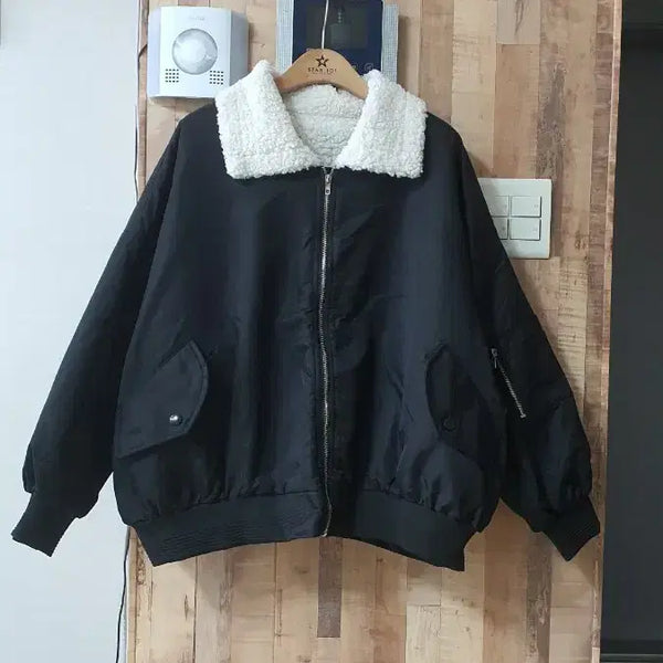 [BUNJANG] Wool Collar Oversized Bomber Jacket / 양털 카라 오버핏 항공 점퍼(새상품)