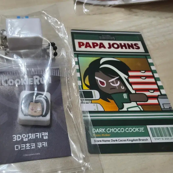[BUNJANG] Cookierun Cookie & Milk Keycap & Papa John's Photocard Bundle / 쿠키런 쿠앤모 키캡&파파존스 포카