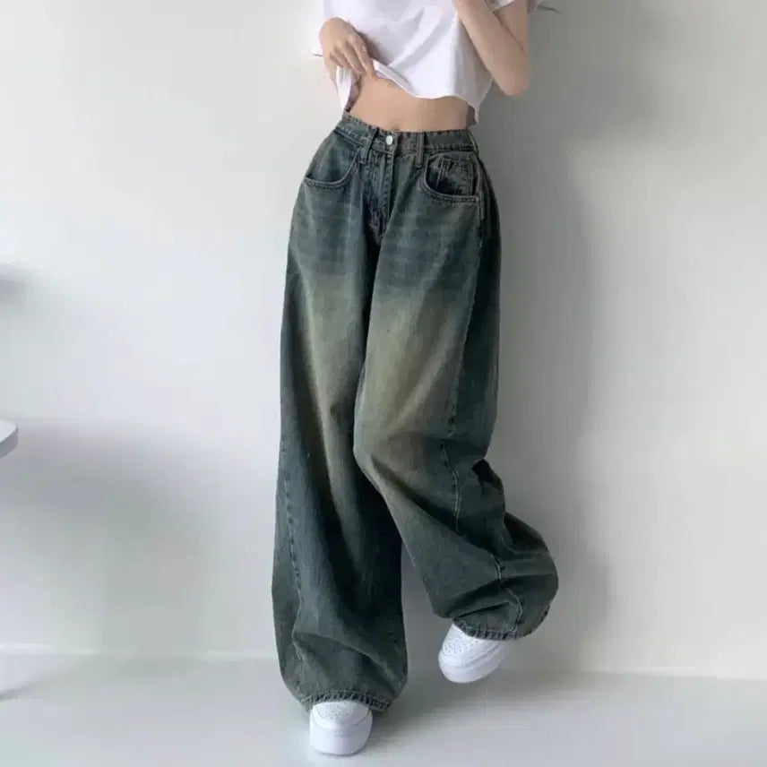 [BUNJANG] Vintage Washed Side Pintuck Denim Pants / 빈티지 워싱 사이드 핀턱 데님 팬츠