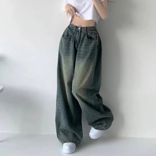 [BUNJANG] Vintage Washed Side Pintuck Denim Pants / 빈티지 워싱 사이드 핀턱 데님 팬츠