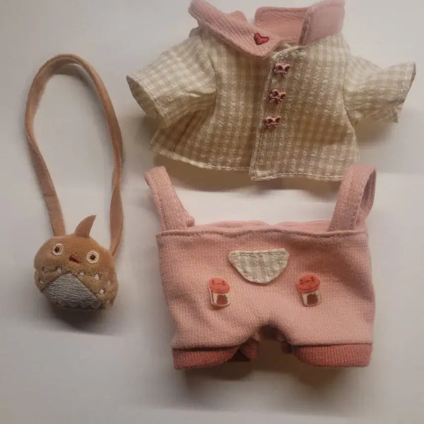 [BUNJANG] 20cm Doll Clothes Overalls Spring Pink Set / 20cm 솜인형 옷 멜빵 봄 분홍 세트