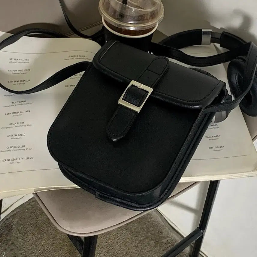 [BUNJANG] Unisex Black Leather Crossbody Bag / (새상품+무배) 남녀공용 블랙 레더 가죽 크로스백