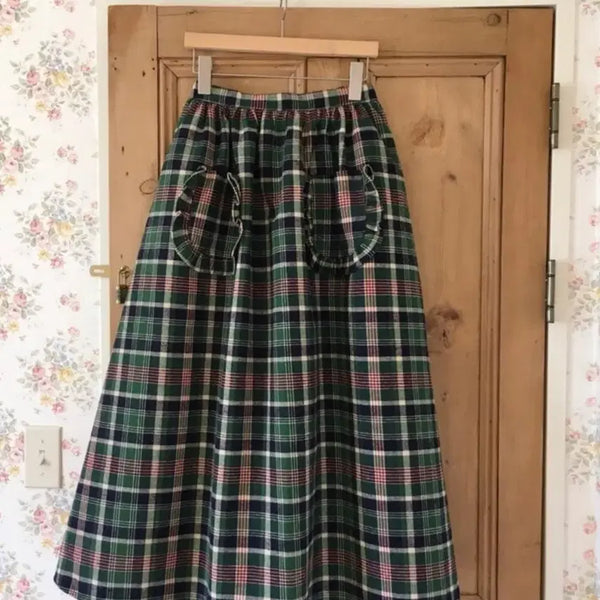 [BUNJANG] Mimi Boutique Check Pattern Long Skirt Green / 미미부티크 체크 스커트 그린색상